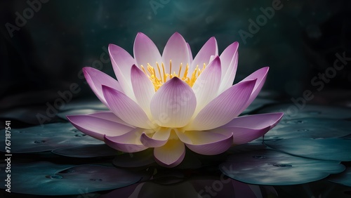 Majestic lotus flower blooms against a dark, mysterious backdrop
