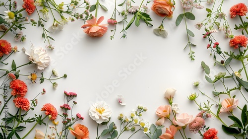 Floral and botanical background  Abstract pattern with spring flowers on a white background