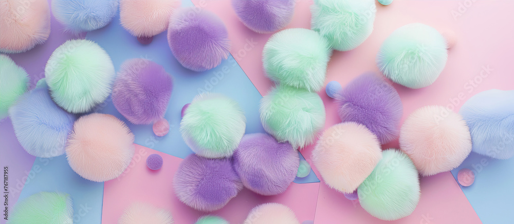 Background of fluffy colorful balls in pastel shades
Background of fluffy colorful balls in pastel shades