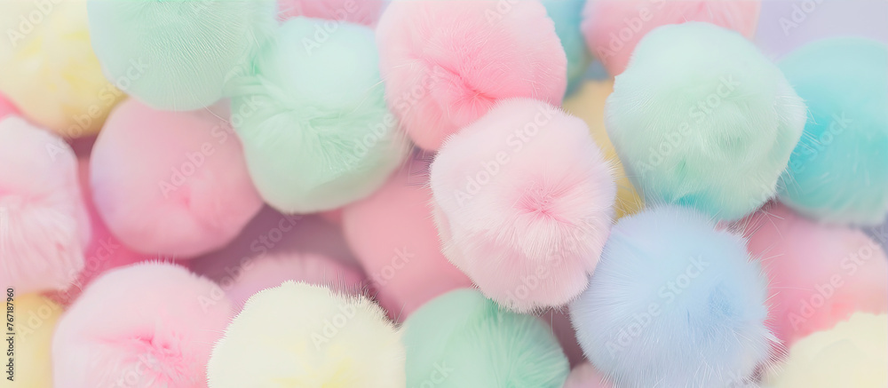 Background of fluffy colorful balls in pastel shades
