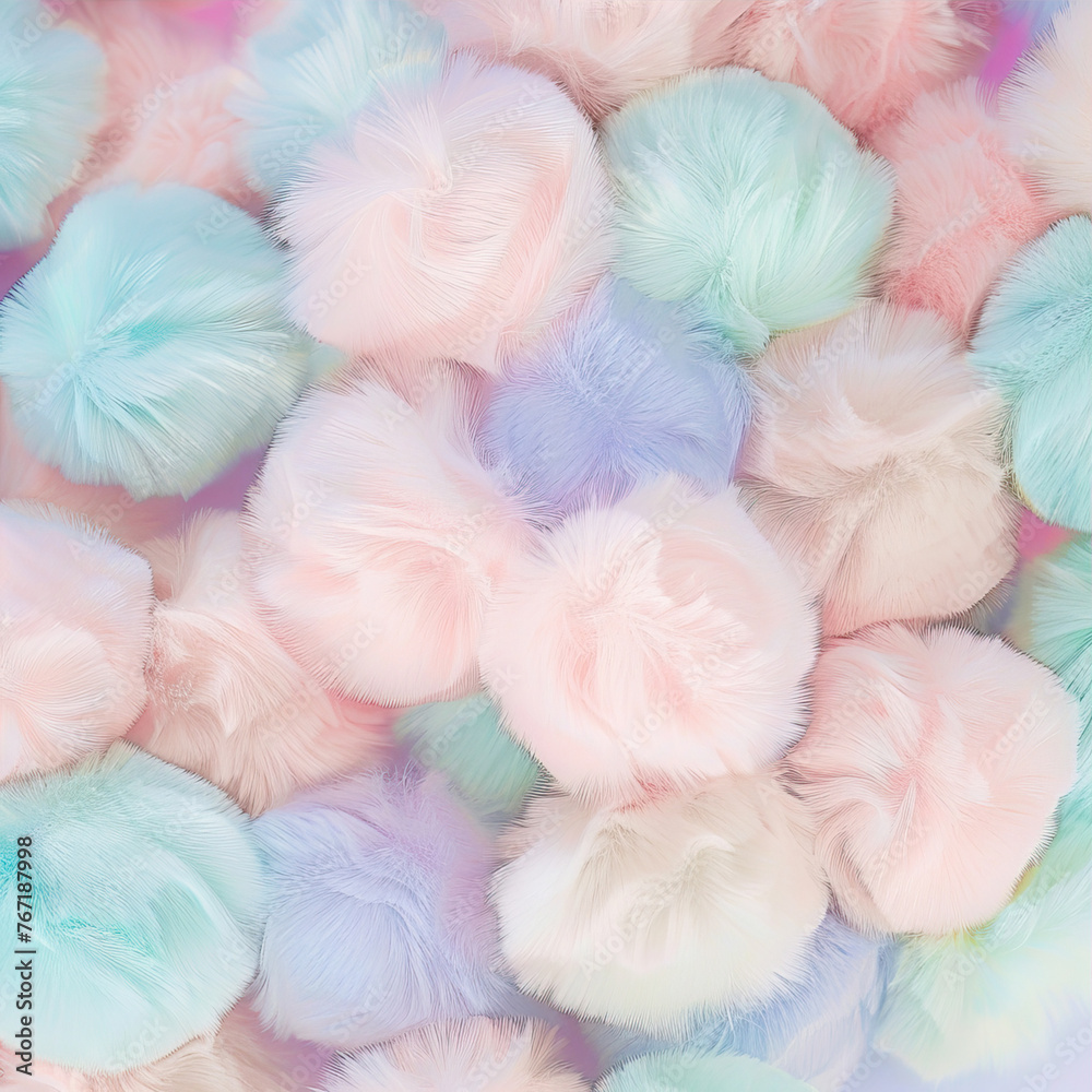 Background of fluffy colorful balls in pastel shades
