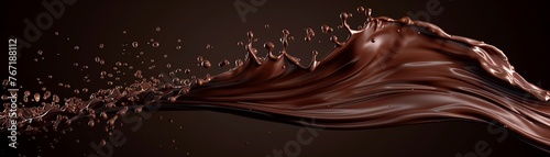 A luxuriously smooth wave of rich chocolate captured in a dynamic splash against a dark background