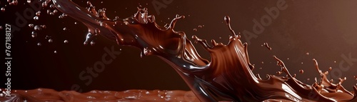 A luxuriously smooth wave of rich chocolate captured in a dynamic splash against a dark background