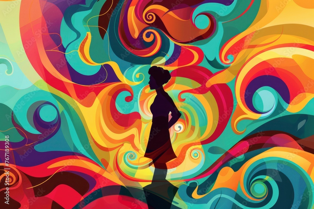 custom made wallpaper toronto digitalA woman is standing in front of a colorful swirl of colors. The image is abstract and has a dreamy, surreal feel to it
