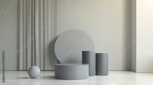 Bold minimalistic advertising podium in matte grey, asserting a modern and understated elegance with its neutral shade , 3D illustration