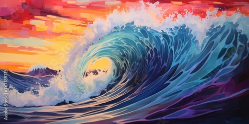 Bursting with vitality, the illustration depicts the pulsating energy of waves as they traverse the vibrant gradient surface.