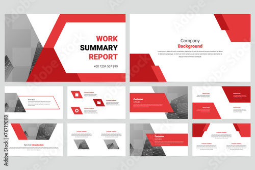 Red modern business work report slide presentation template