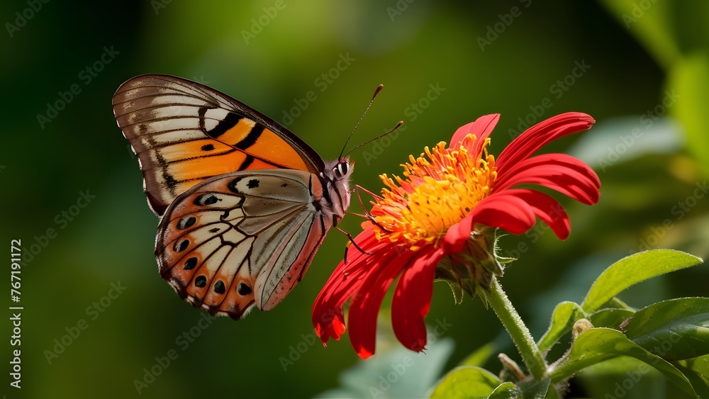 Perfect light for argynnis niobe butterfly on red flower Perfect light for argynnis niobe butterfly on red flower