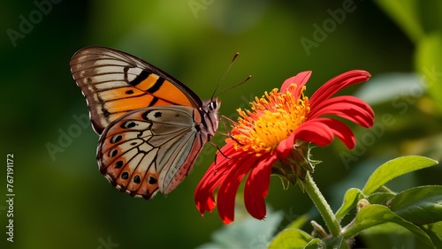 Perfect light for argynnis niobe butterfly on red flower