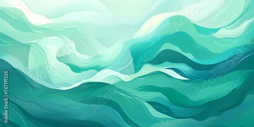 Animated cartoon waves in shades of jade and cerulean, illustrating the dynamic movement in a raw and whimsical illustration. photo
