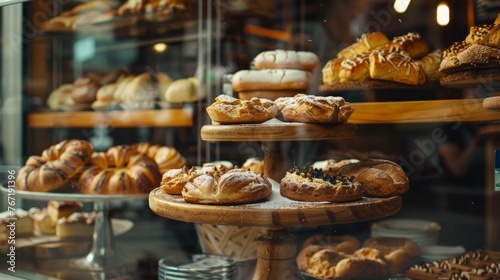 Fresh pastries in the bakery window