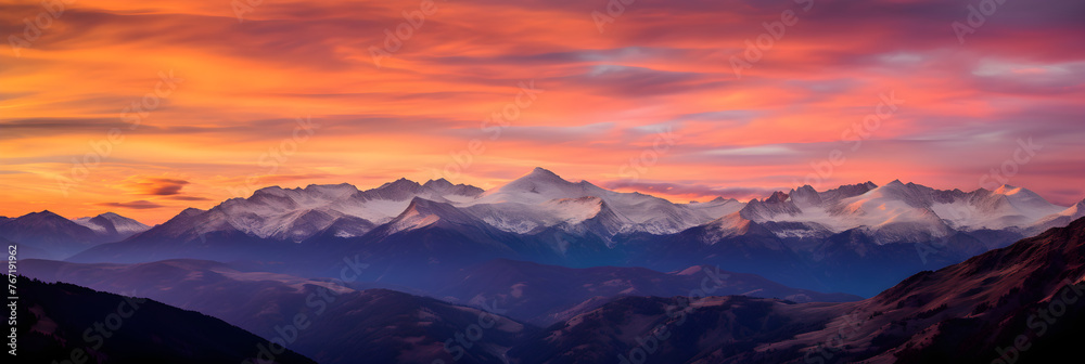 Spectacular Sunset over Mountain Range: A Mesmerizing Spectacle of Nature's Majesty