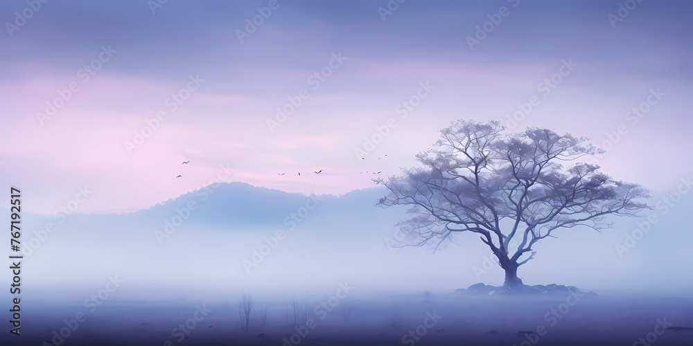 An ethereal morning mist dissipating over a gradient background of gentle blues fading into rich purples, evoking a sense of serenity and calm.