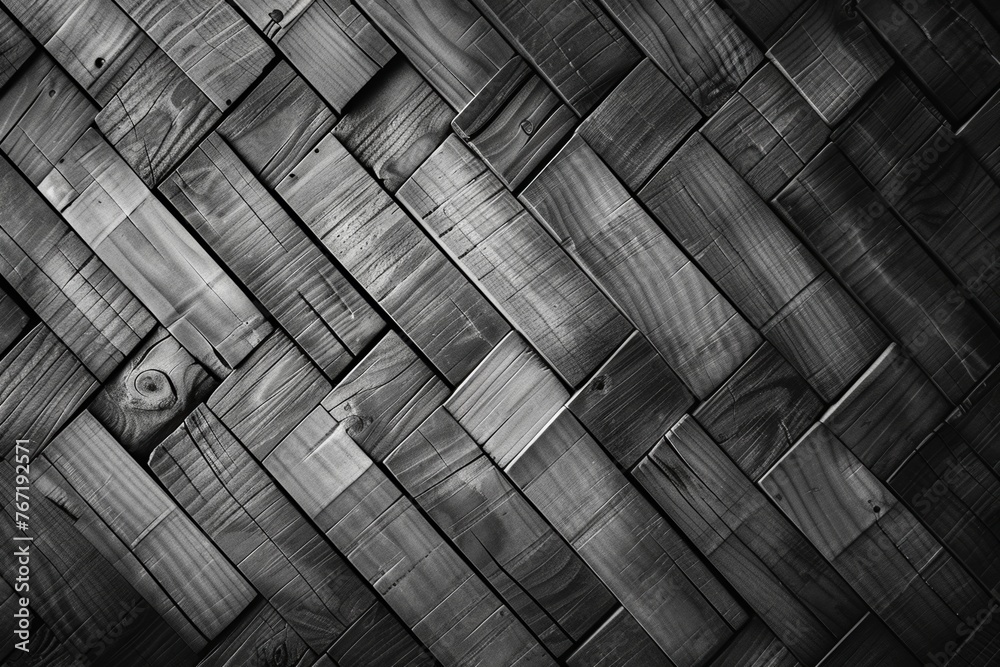 Abstract Black and white wood herringbone pattern background - obrazy, fototapety, plakaty 