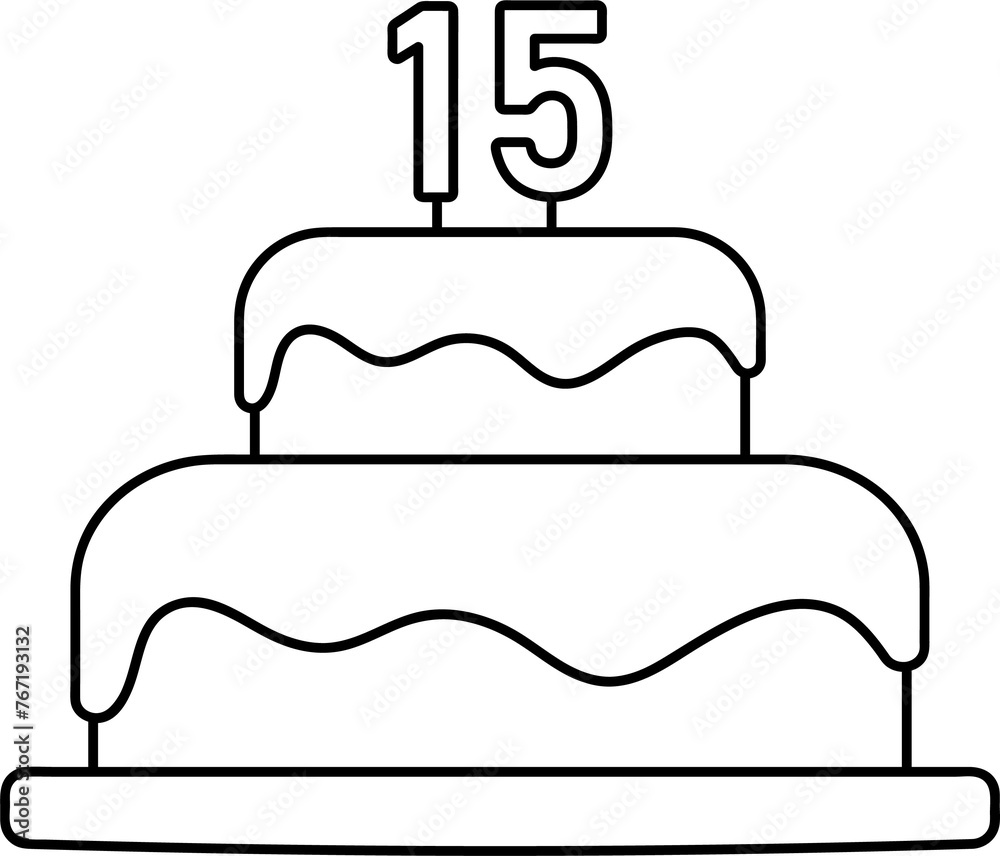 birthday cake with number one candle, 15 years party black line element birthday cake with number one candle, 15 years party black line element