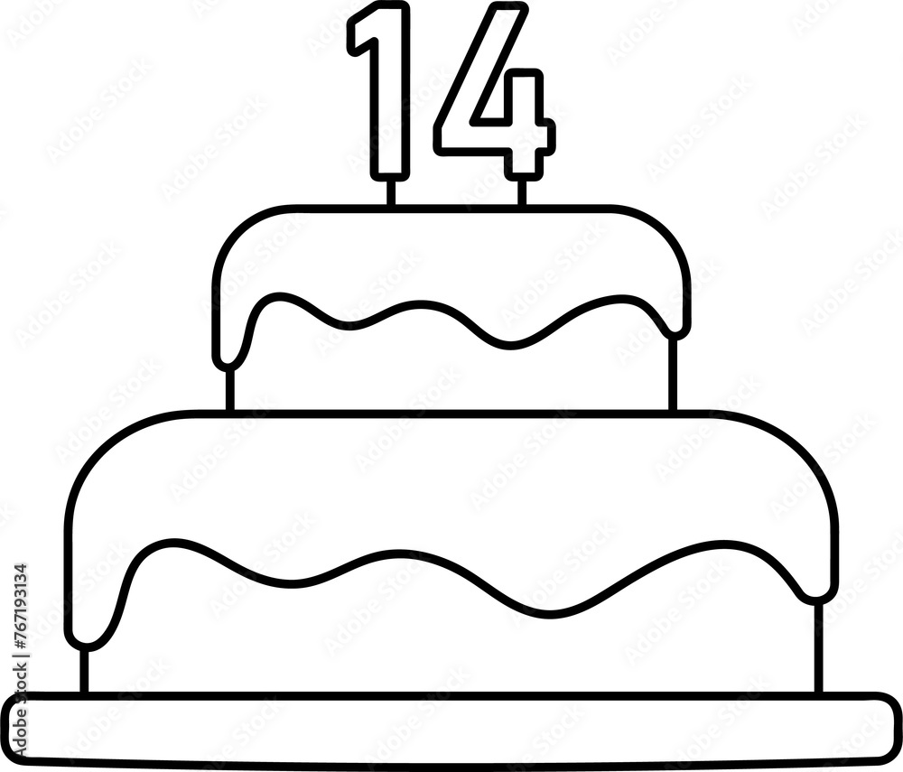 birthday cake with number one candle, 14 years party black line element birthday cake with number one candle, 14 years party black line element