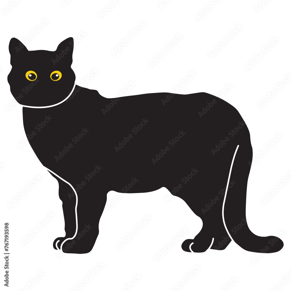International Cat Day on 8 August. Black Silhouette on White Background. Vector Illustration.