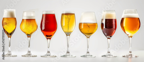 Variety of beer glasses on table