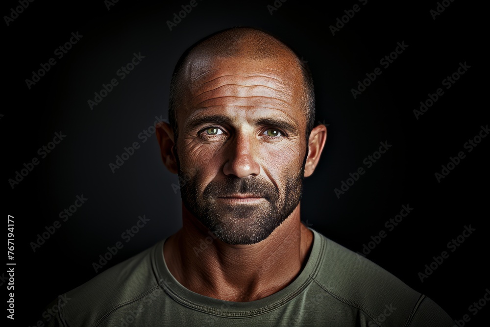 Portrait of a middle aged man with beard and mustache on black background