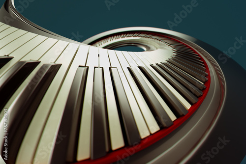 Enigmatic Spiral Piano Keyboard with Red Gradient Background Art