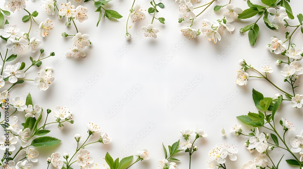 Floral and botanical background, Abstract pattern with spring flowers on a white background Floral and botanical background, Abstract pattern with spring flowers on a white background