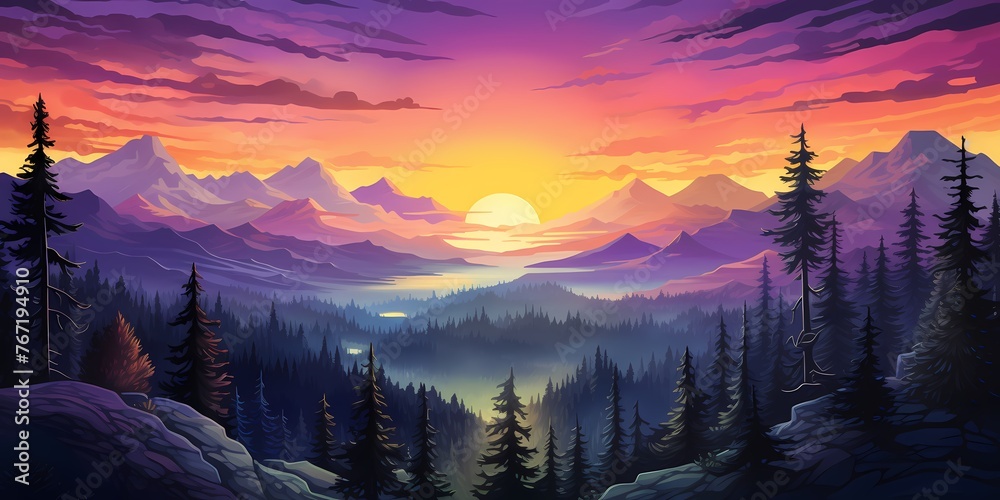 An enchanting gradient panorama, transitioning from goldenrod yellows to cosmic purples, a striking backdrop for graphic design. - obrazy, fototapety, plakaty 