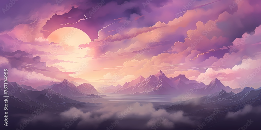 An enchanting gradient panorama, transitioning from golden yellows to cosmic purples, a striking backdrop for graphic resources.