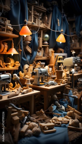 Wooden toys in a souvenir shop. Selective focus. © Iman