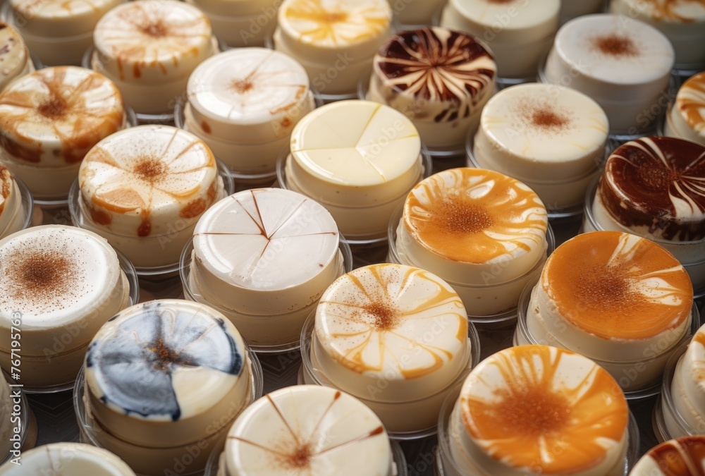 Assortment of gourmet cheesecakes on display at specialty store Assortment of gourmet cheesecakes on display at specialty store