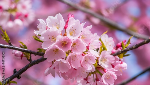 Pink cherry blossom scene showcases beautiful sakura flower in full bloom