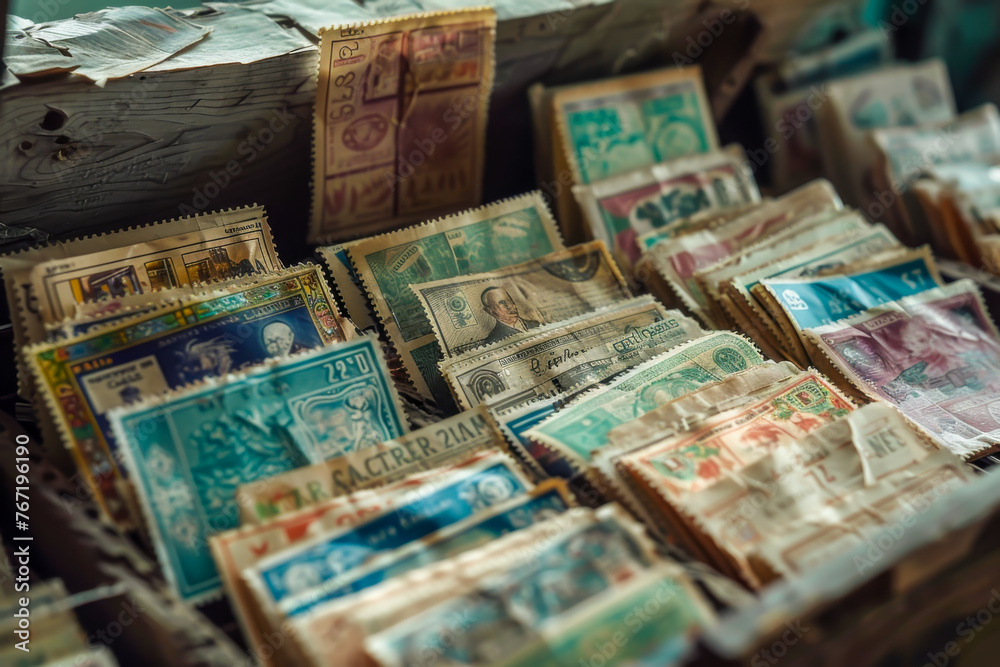 Stamps from exotic places, their faded images hinting at adventures once dreamed.