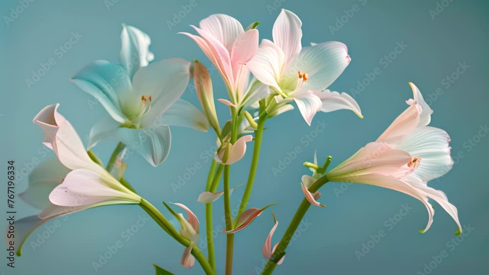 Amaryllis on a light background. White amaryllis flowers on a light background. The concept of delicacy and simplicity.