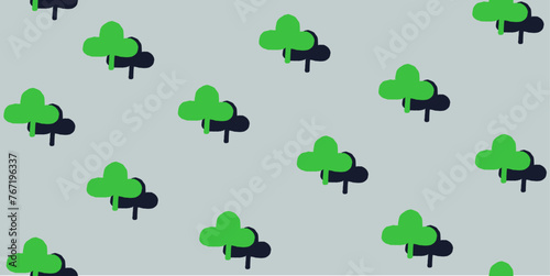 retro mood green clover and shadows seamless pattern / easy to change all color