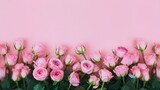 Pink roses flower border creates soft pastel tone background
