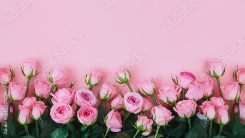 Pink roses flower border creates soft pastel tone background © Muhammad Ishaq