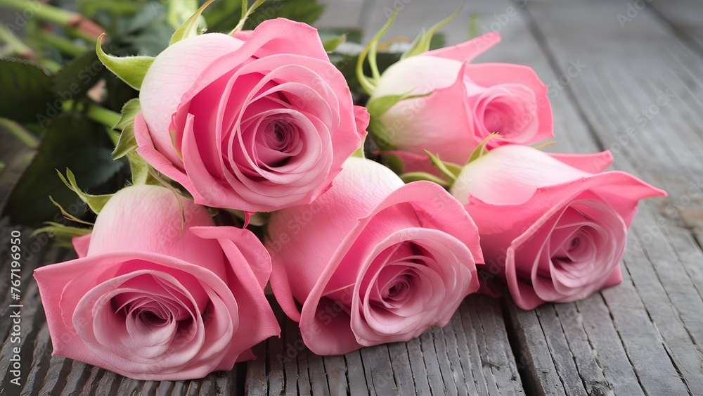 Pink roses over wooden table, ideal for Valentines Day Pink roses over wooden table, ideal for Valentines Day