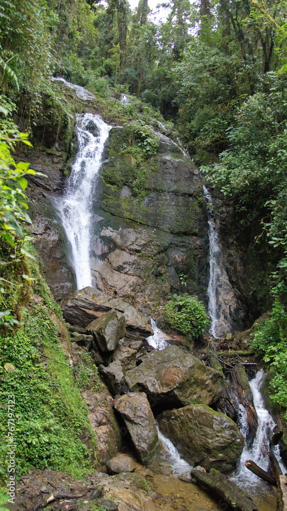 Small waterfall at the high altitude Paraiso Quetzal Lodge outside of San Jose, Costa Rica