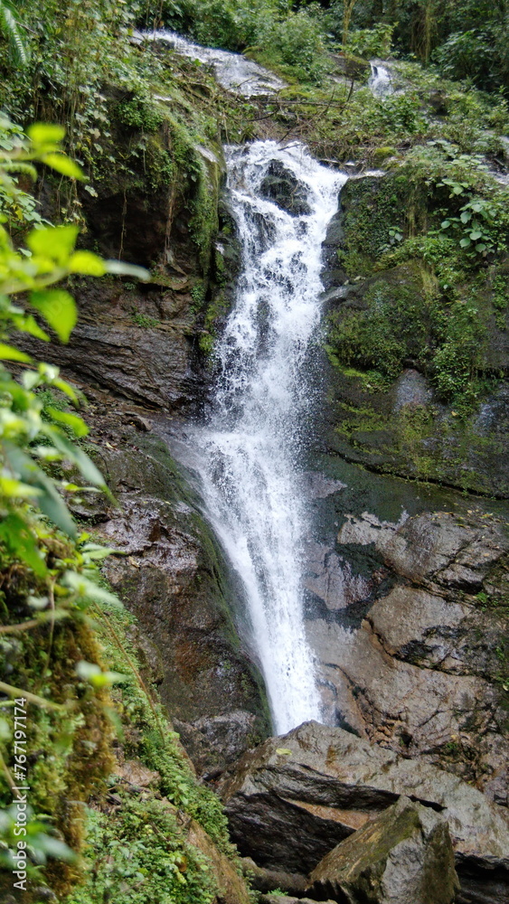 Small waterfall at the high altitude Paraiso Quetzal Lodge outside of San Jose, Costa Rica Small waterfall at the high altitude Paraiso Quetzal Lodge outside of San Jose, Costa Rica