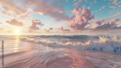 Sea Beach Wave Colorful Sky with Cloud Summer 