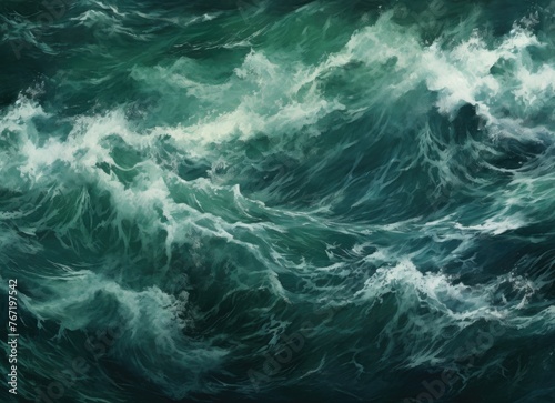 Green and white waves in the ocean
