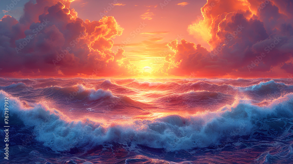 Ocean Sunrise Drenched Waves Meditation Background