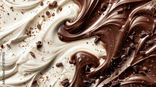 Mixed of melted dark and white milk chocolate background.