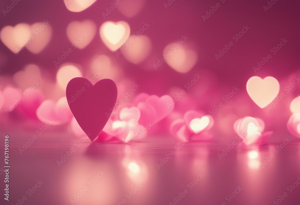 Blurred hearts lights Valentines day pink Bokeh background
