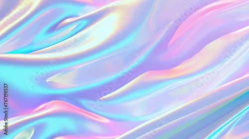 Abstract futuristic background. Holographic liquid shape in motion. Iridescent gradient digital art for banner, wallpaper.