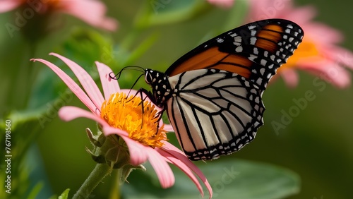 Pretty monarch butterfly perched on flower, inspirational quote life © Muhammad Ishaq