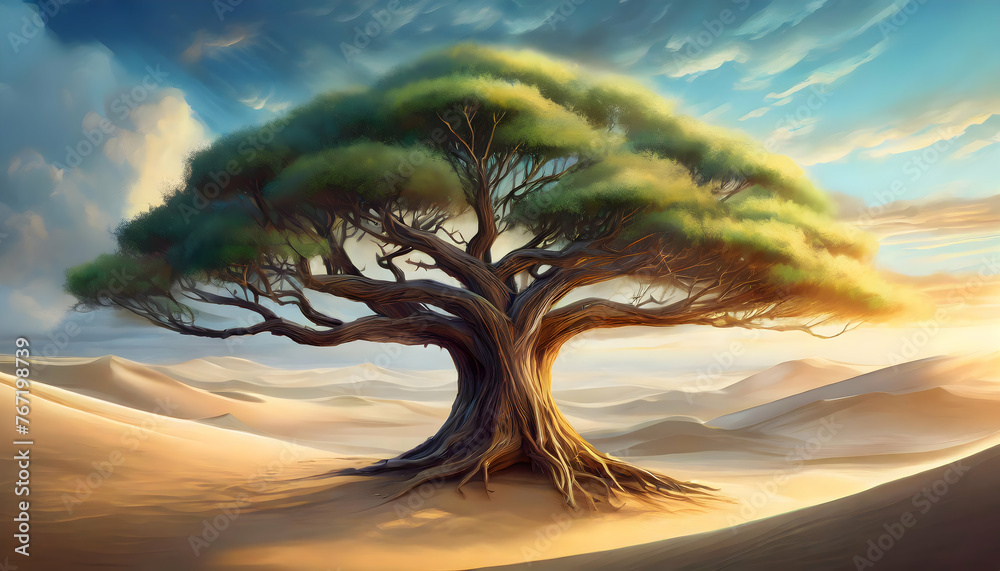 Abstract a big tree of sand dunes on digital art concept. - obrazy, fototapety, plakaty 