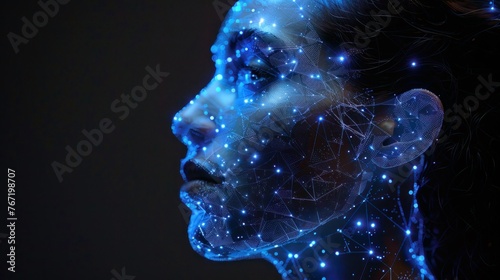 Realistic Artificial intelligence. Computer mind connections head. Human 3D head with circuit board inside. Engineering concept. Technology web background. Virtual concept