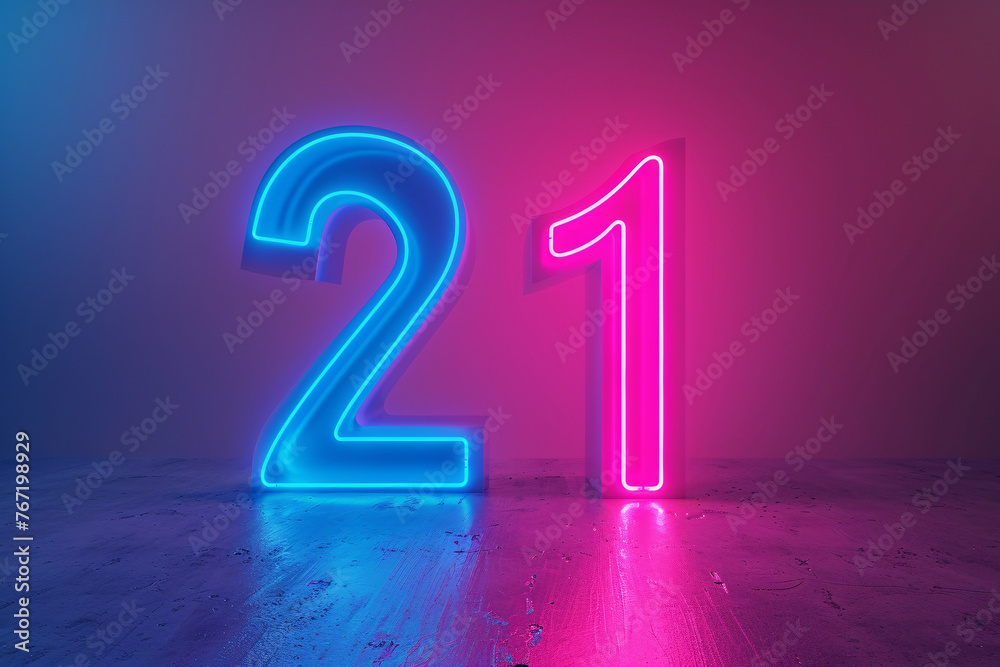 Neon pink and blue glowing number 21 Neon pink and blue glowing number 21