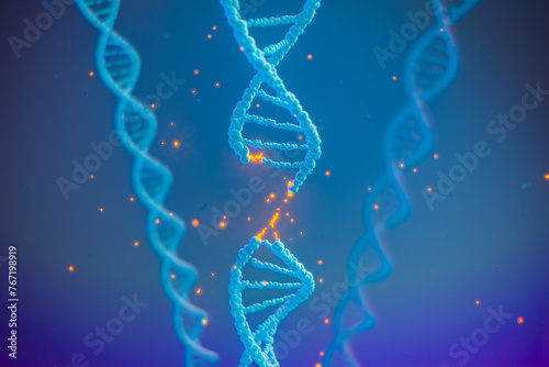 Illuminated DNA Double Helix Structure Glowing Against Deep Blue Background