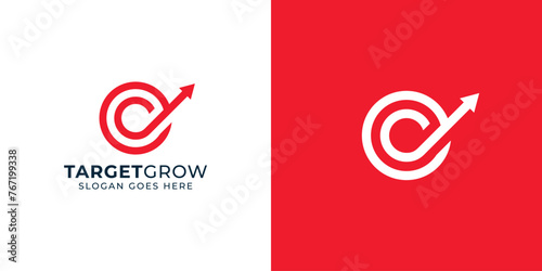 Creative Target Grow Logo. Target and Arrow Up with Linear Outline Style. Profit Logo Icon Symbol Vector Design Inspiration.